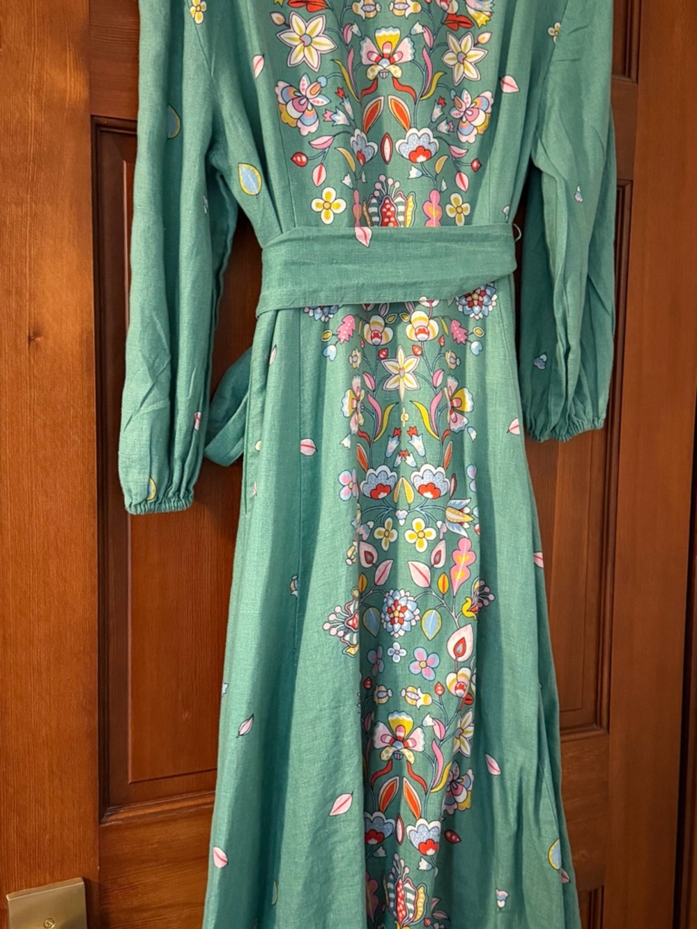 Boden Green Floral Maxi Dress with Multi-Color Embroidery - Picture 5 of 7